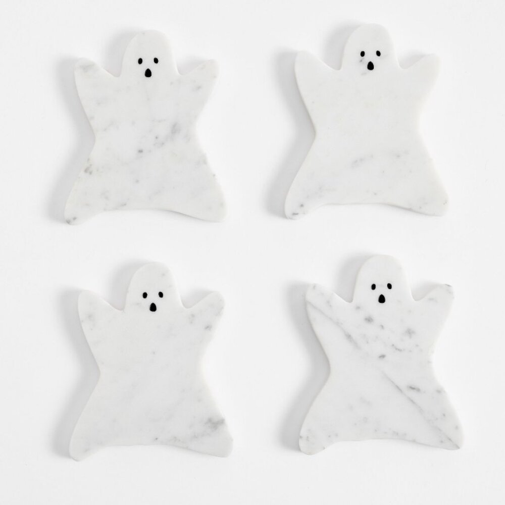 Pottery Barn Figural Ghost Marble Coasters - Set of 4